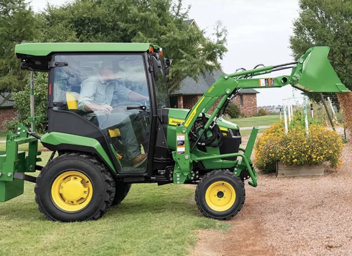 Compact Utility Tractor, Standard Duty Box Blade, and Lift-Type Rotary Cutter